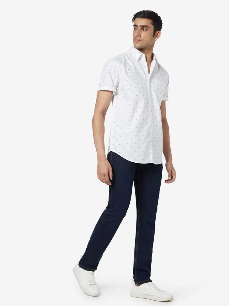 WES Casuals White Relaxed-Fit Pattern Shirt