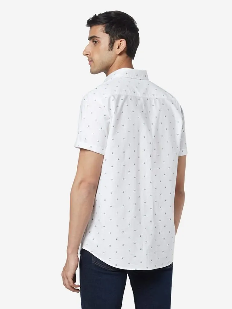 WES Casuals White Relaxed-Fit Pattern Shirt