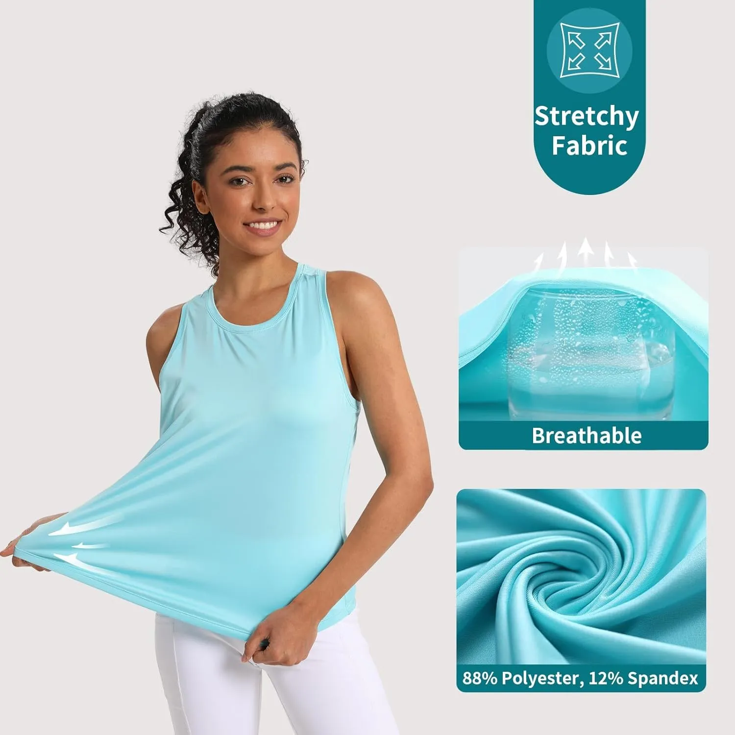 Women's Workout Tank Tops Racerback Top Sleeveless Running Shirts Athletic Gym Sports UPF 50 